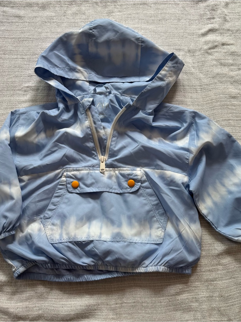 Zara Light Blue Tie-Dye Hooded Anorak with Orange Buttons